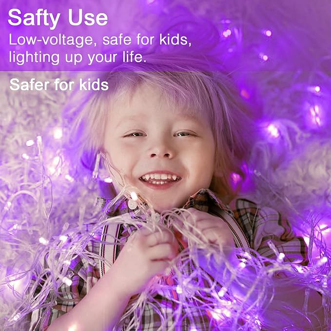 JMEXSUSS 33ft 100 LED Purple Christmas Lights, Battery Operated Christmas Lights - Image 4