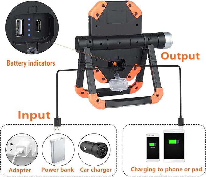 sunzone Rechargeable LED Work Light, Portable Flood Light Spotlight 2 in 1 Job - Image 4