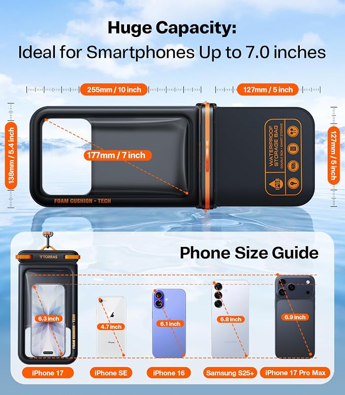 TORRAS IP68 Waterproof Phone Pouch Double Space, Floating Waterproof Phone Case - Image 7