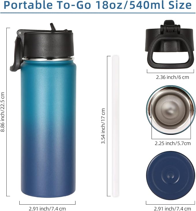 Volhoply 18oz Insulated Water Bottle Bulk 2 Pack, Kids Stainless Steel Water - Image 5