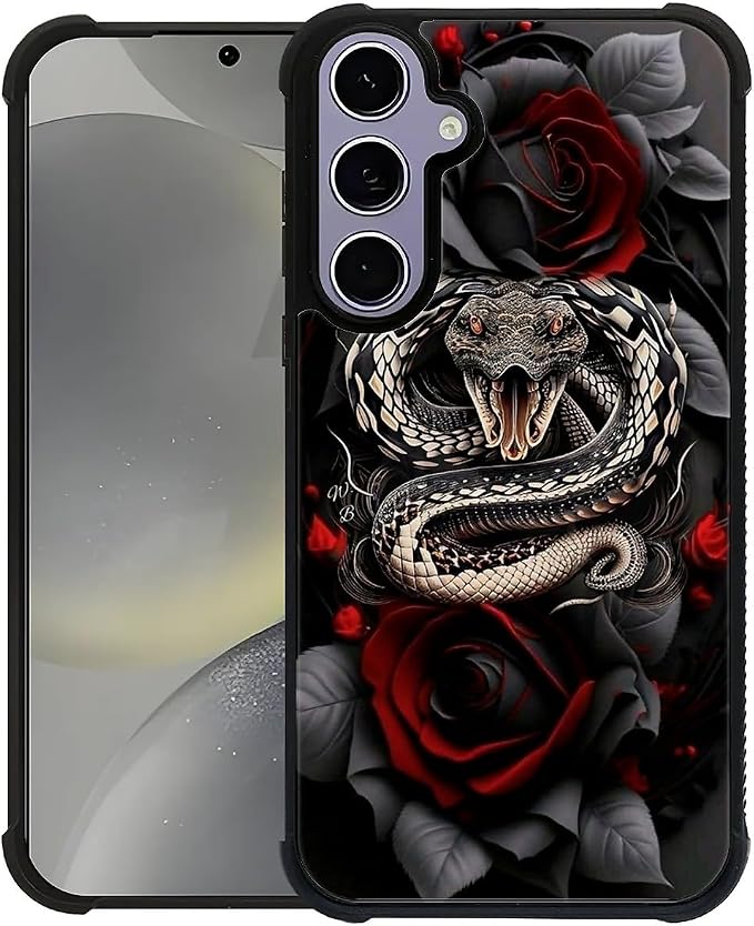 for Samsung Galaxy S24 S25 Case, Entwined Rose Snake Pattern Graphic Design by FKBRCL4U