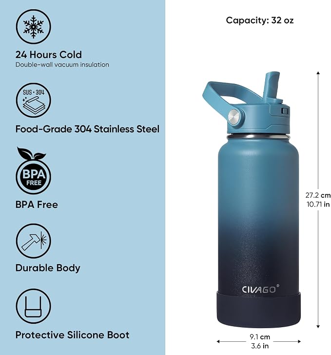 CIVAGO 32 oz Insulated Stainless Steel Water Bottle - Image 7