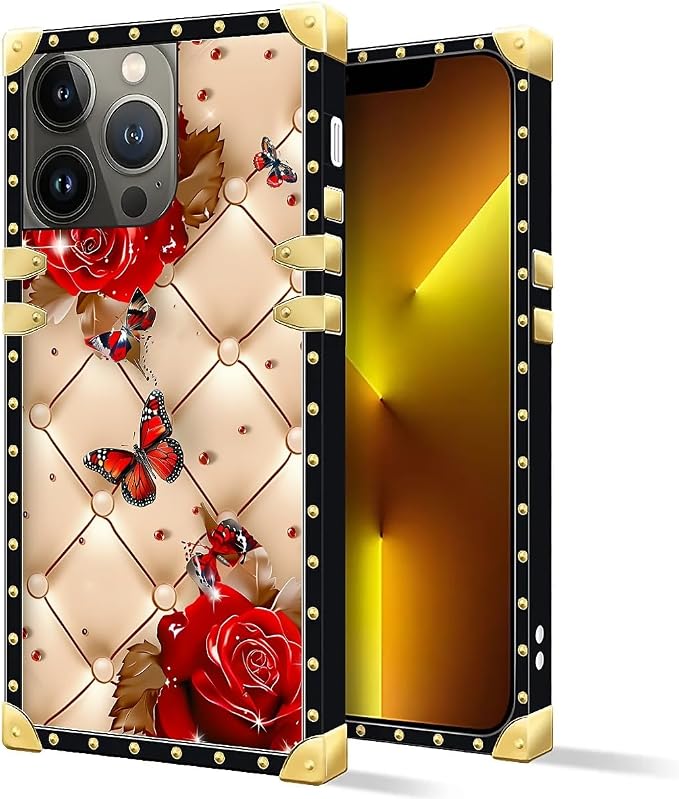 Compatible with iPhone 13 Pro Case, Shining Red Rose Butterfly Leather - Image 2