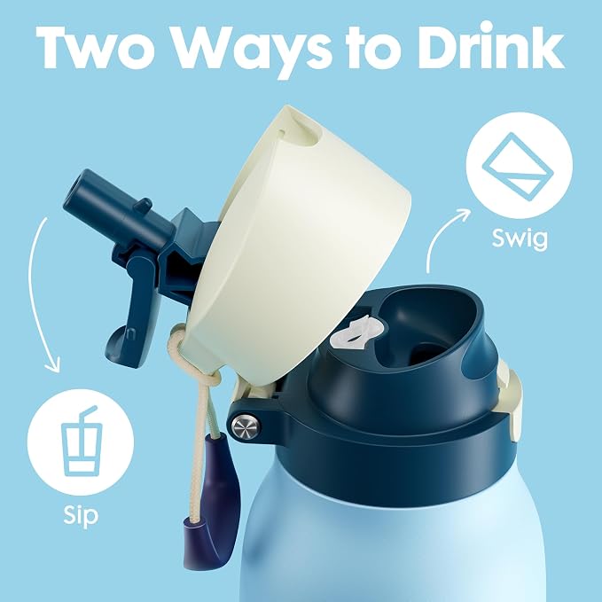 Meoky 24 oz Travel Water Bottle Insulated: Leak Proof Locking Lid, 2-in-1 Straw - Image 3