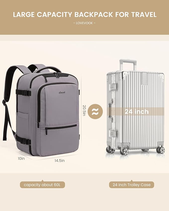 LOVEVOOK Travel Backpack for Women & Men, 60L Large Carry On Backpack Airline - Image 3