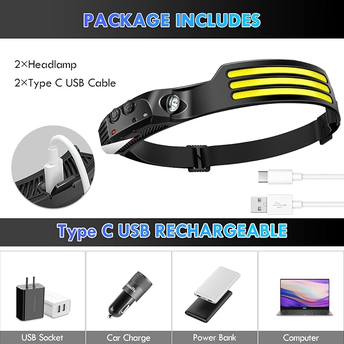 DAWINSIE LED Headlamp Rechargeable, 230° Wide Beam Head Lamp - Image 4