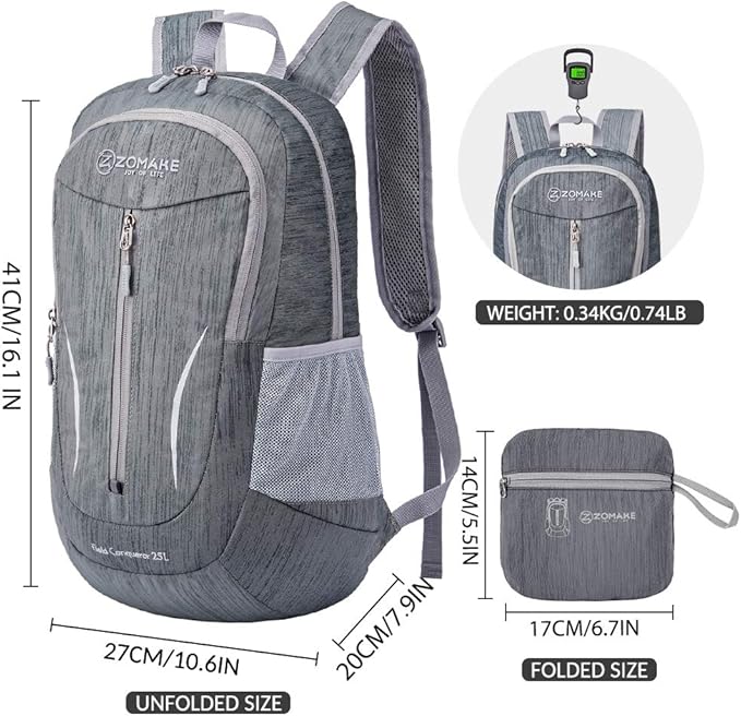 ZOMAKE 25L Ultra Lightweight Packable Backpack, Foldable Hiking Backpacks Water - Image 2