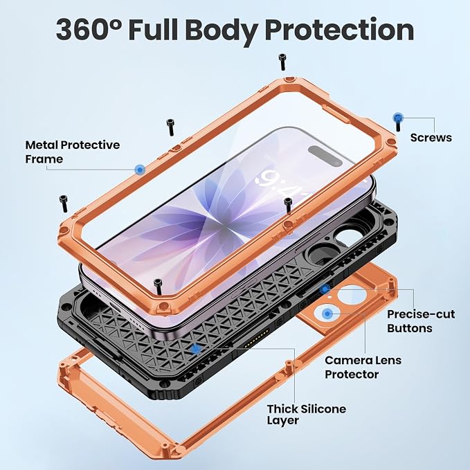 Mitywah Waterproof Case for iPhone 17, Rugged Metal Case - Image 5