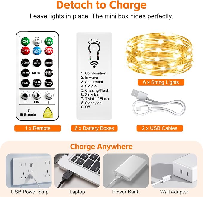 6 Pack Rechargeable Fairy Lights - Image 6