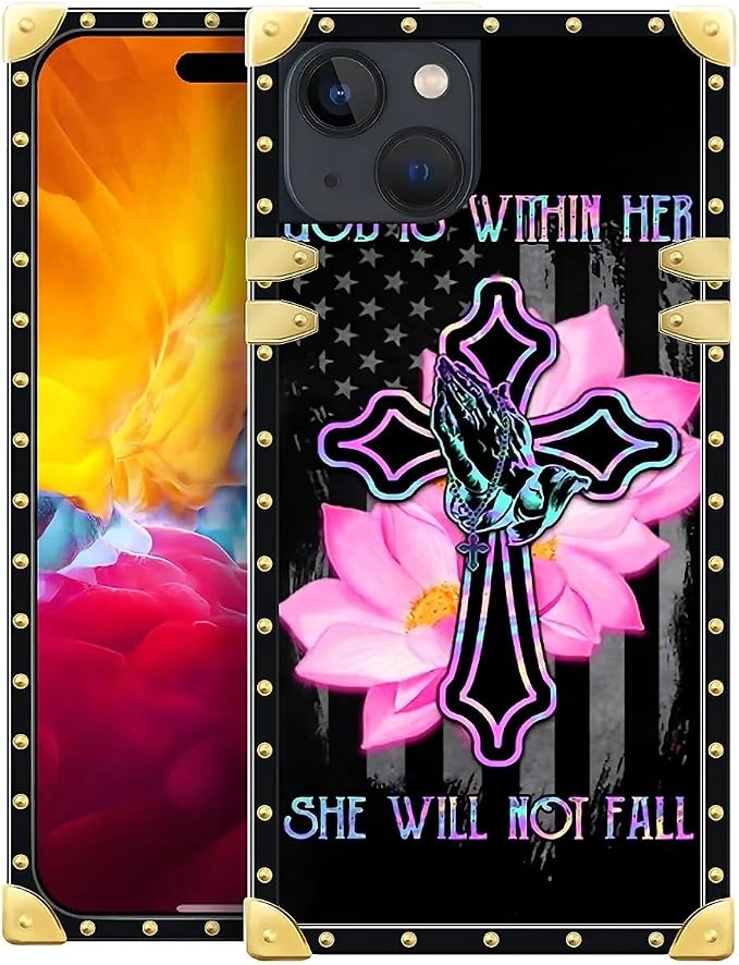 Compatible with iPhone 15 Case, Praying Cross Hands Luxury Golden Decoration by Unknown