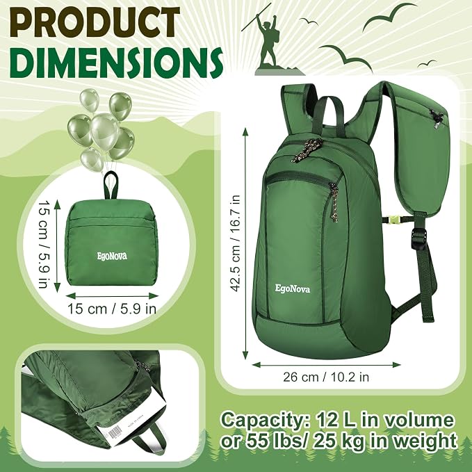 12L Ultralight & Thin Packable Daypack, Small Foldable Hiking Backpack Travel - Image 4