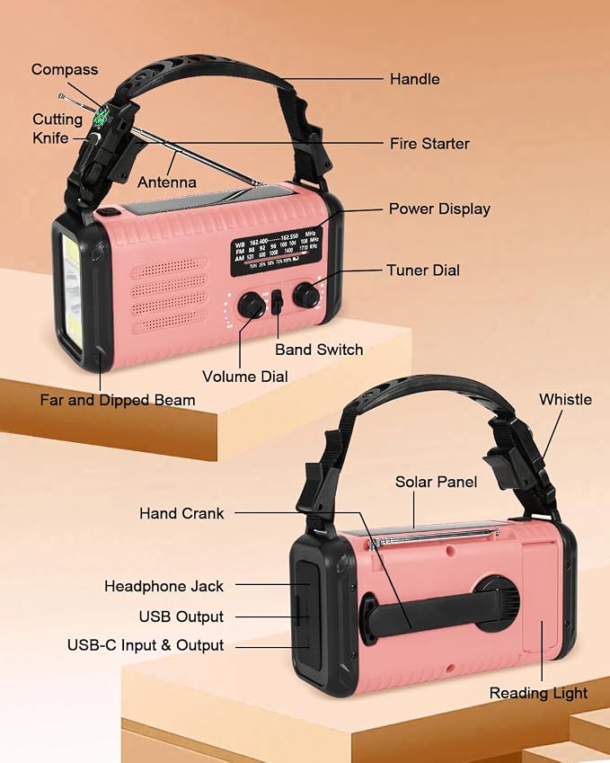 Emergency Crank Radio, 20000mAh / 74000mWh Solar Hand Crank Weather Radio - Image 8
