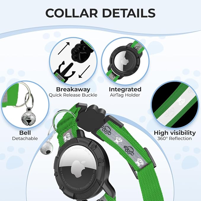Breakaway AirTag Cat Collar, Reflective Cat Tracker Collar - Image 5