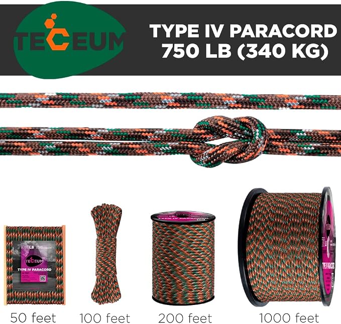 TECEUM 5/32" Paracord Rope 1000 – 1000ft / 200ft / 100ft / 50ft – Tactical - Image 9