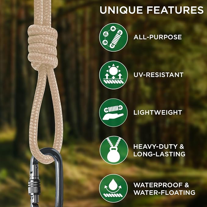 TECEUM Rope – 90 Feet x 3/8 Inch – Beige – Strong All-Purpose Utility Rope – - Image 4