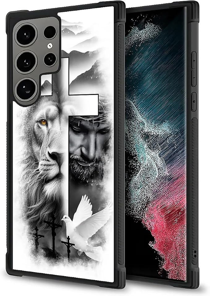 for Samsung Galaxy S24 Ultra Case, Lion Cross Jesus Christ Dove Pattern Graphic - Image 2