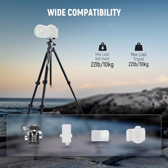 NEEWER LITETRIP LT07 61" Aluminum Travel Camera Tripod, Portable Stand - Image 8