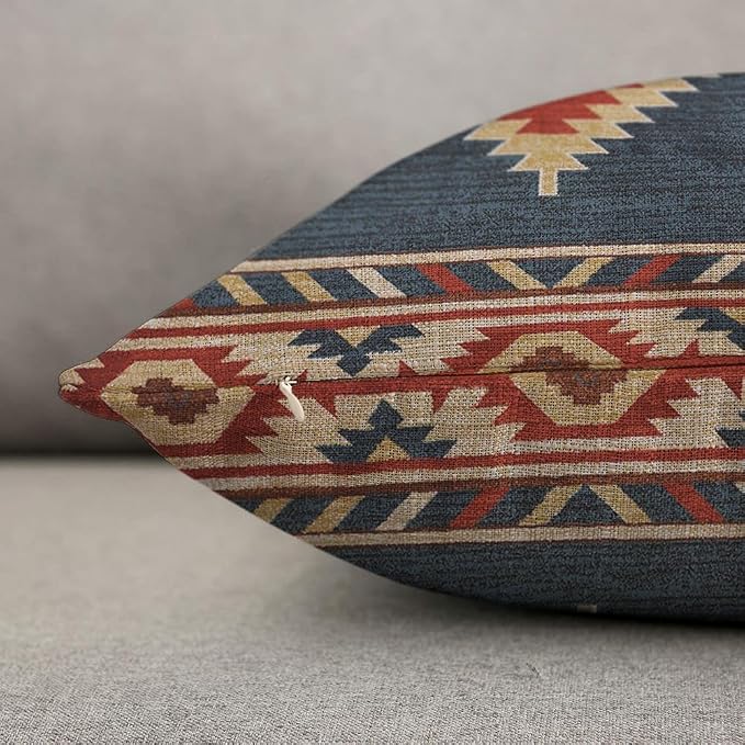 TKS MITLAN Southwest Diamond Blue Red Pillow Covers 18 x 18 Inch Indian Style - Image 6