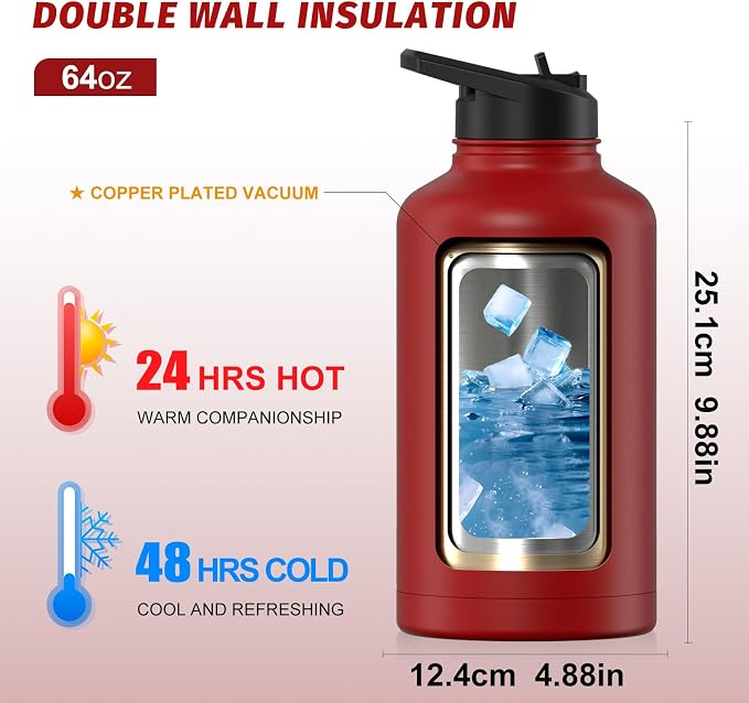64oz Insulated Water Bottle, BPA Free&Leak Proof, Half Gallon Stainless Steel - Image 2