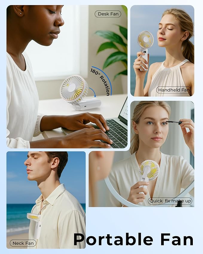 TUNISE Portable Handheld Fan, Portable Fan Rechargeable, 180° Adjustable - Image 7