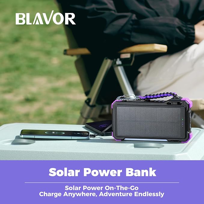BLAVOR Solar Power Bank 20000mAh Built-in Cables, Wireless Charger - Image 7