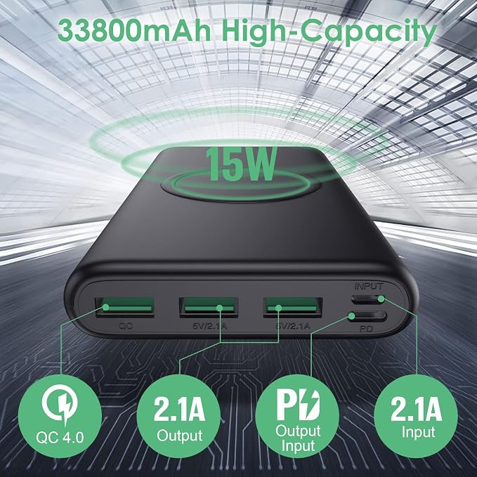 Wireless Portable Charger Power Bank, 33800mAh 15W Fast Wireless Charging 25W - Image 2