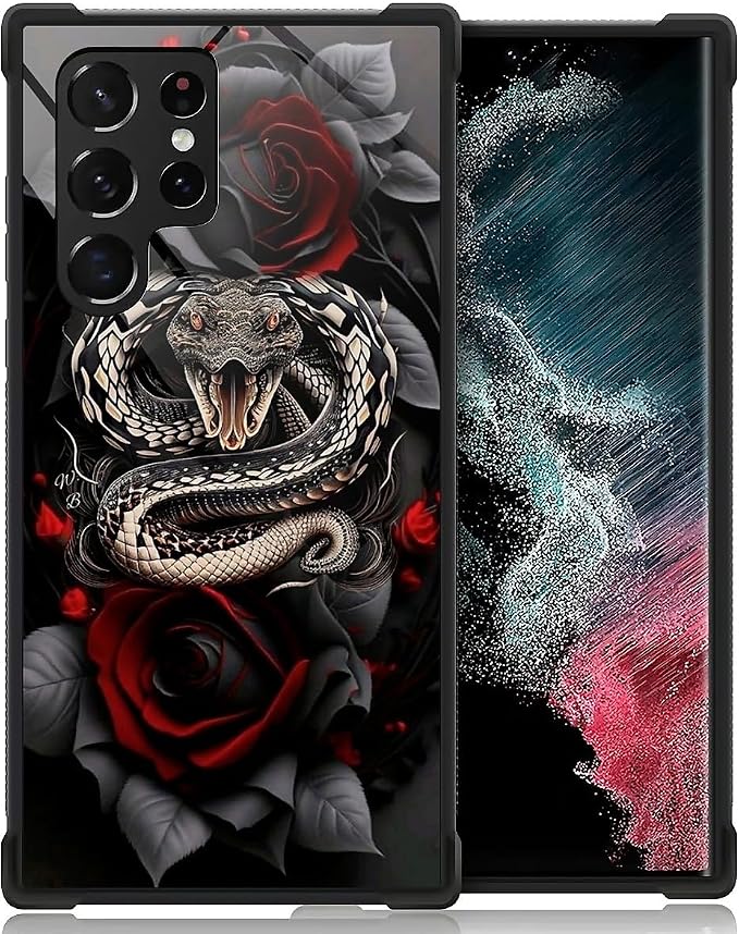 for Samsung Galaxy S22 Ultra Case, Entwined Rose Snake Pattern Graphic Design by FKBRCL4U