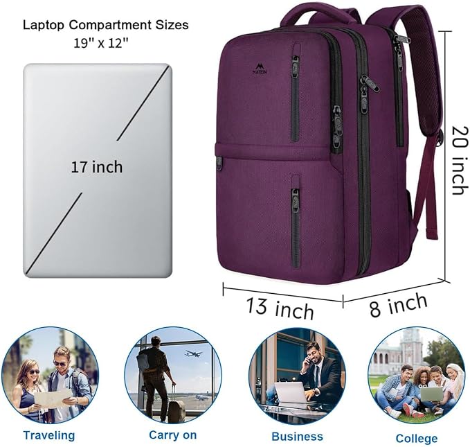 MATEIN Travel Backpack for Women, Extra Large 40L Carry on Backpack, Water - Image 3