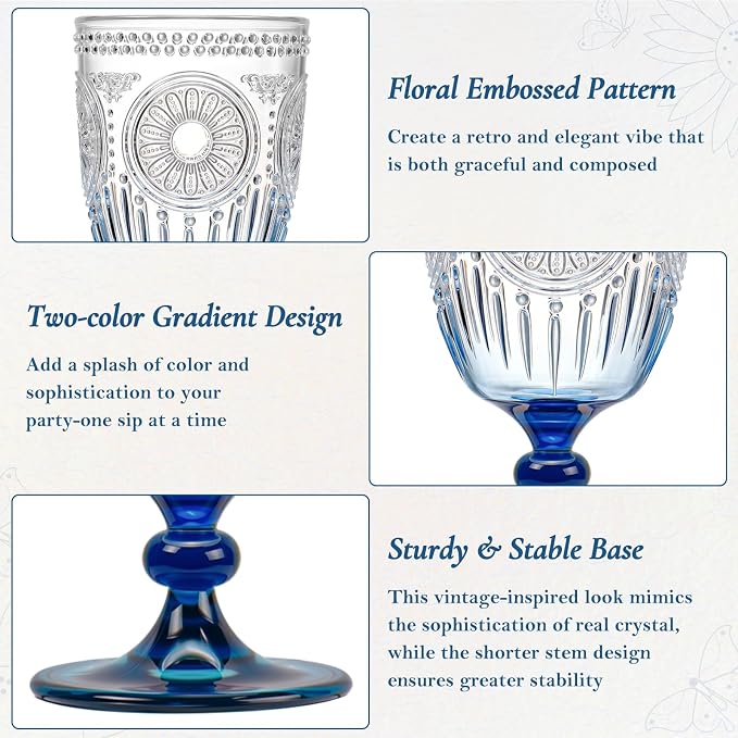 XUWAIDSGN 6Pcs Plastic Vintage Wine Glasses 13.5oz Reusable Embossed Goblet - Image 6