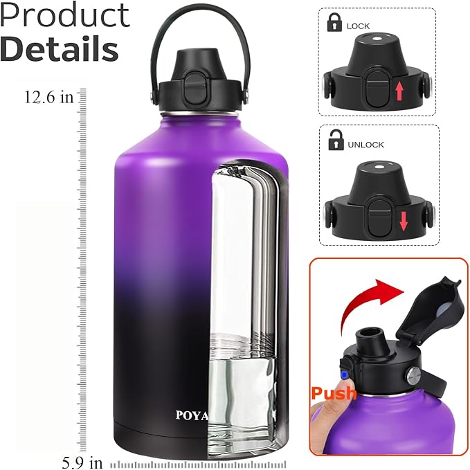 Water Bottle Insulated 32oz 40oz 64oz 128oz Straw Lid Spout Lid & 3 Lids - Image 2