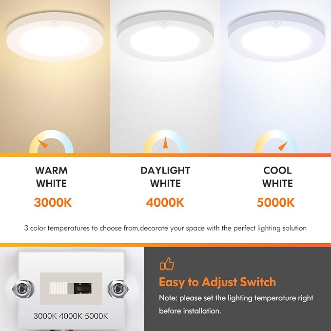 Motion Sensor LED Ceiling Light, 15W & 1200LM, 3 Colors in 1, 7.5inch Flush - Image 3