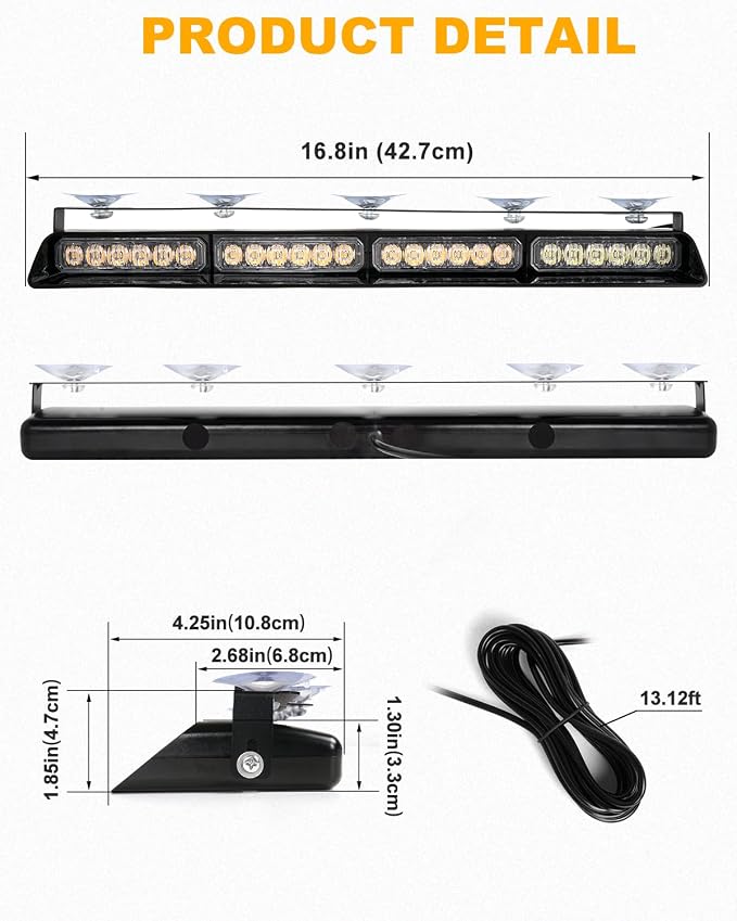 HLauto 6Z4J Emergency Dash Strobe Lights: 2x16.8 inch Green Amber Safety Lights - Image 7