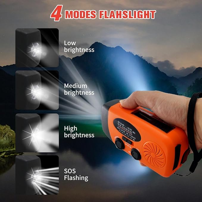 7400mWh Weather Emergency Radio, Portable Solar AM/FM/NOAA Hand Crank Radio - Image 4
