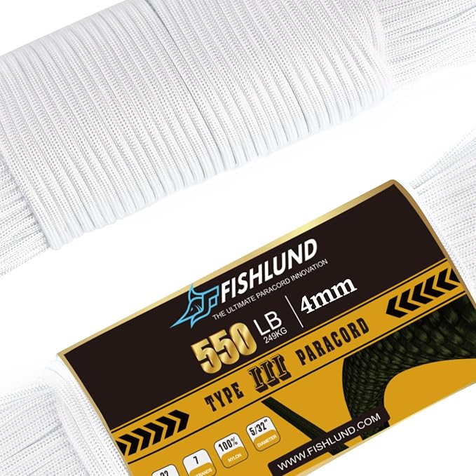 Paracord 550 lb, 7 Strand Paracord Rope 50ft 4mm, Nylon Parachute Cord by FISHLUND
