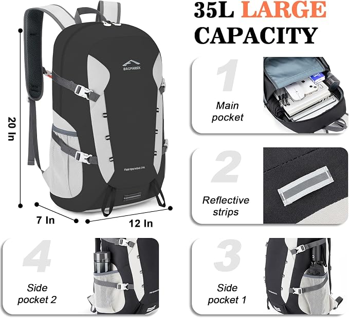 BAGPARKK Hiking Backpack, Large 35L Travel Backpacks - Image 3