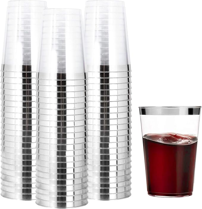 I00000 200pcs Silver Disposable Plastic Cups 10 oz Clear Plastic Cups Old by I00000