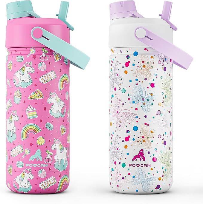 POWCAN 2 Pack 18 oz Kids Insulated Water Bottle by POWCAN