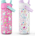POWCAN 2 Pack 18 oz Kids Insulated Water Bottle by POWCAN