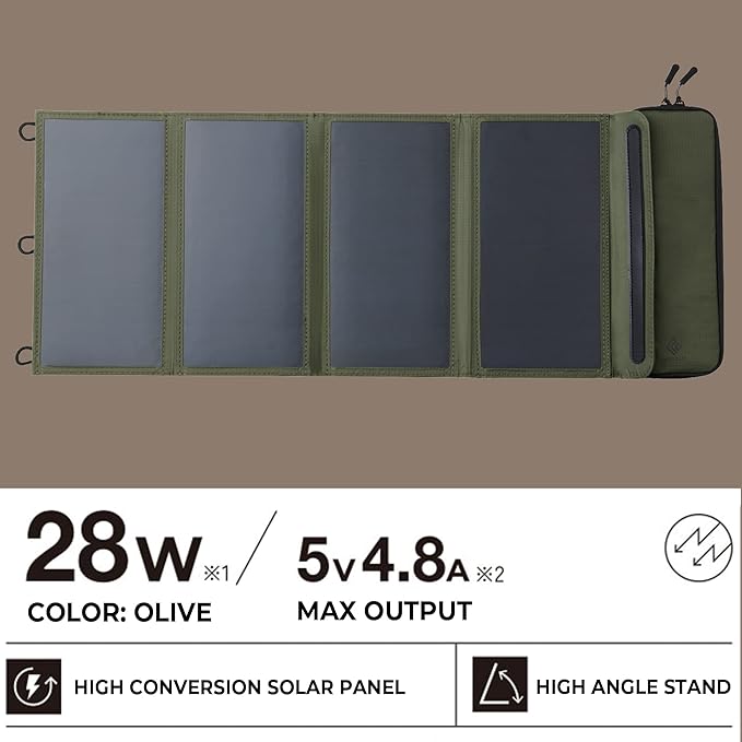 ELECOM NESTOUT Portable Solar Panel, Dual USB-A Ports, 28W Power Generation - Image 3