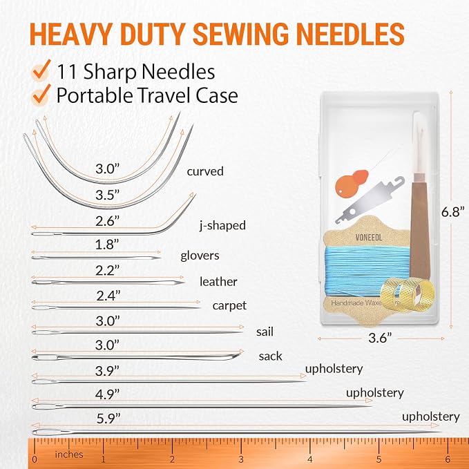 VONEEDL Upholstery Repair Kit: Waxed Sewing Thread & Heavy Duty Needles - Image 4