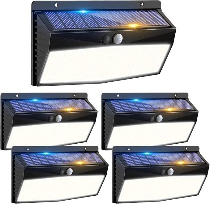5 Pack 368 LED Solar Lights Outdoor Motion Sensor, Solar Fence Light by Peasur