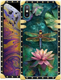 Compatible with iPhone XR Case, Colourful Dragonfly Pink Lily Pads Luxury by Unknown