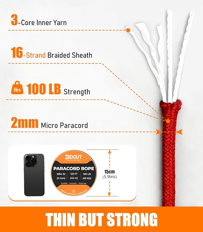 DDOUT 2mm Paracord 100lb, Thin Micro Paracord Rope, DIY Projects, Camping & - Image 2