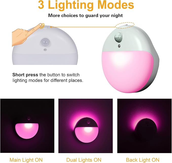 YUNLEX 2 Pack Pink Battery Night Light, Motion Activated Night Light, 2.6" - Image 4