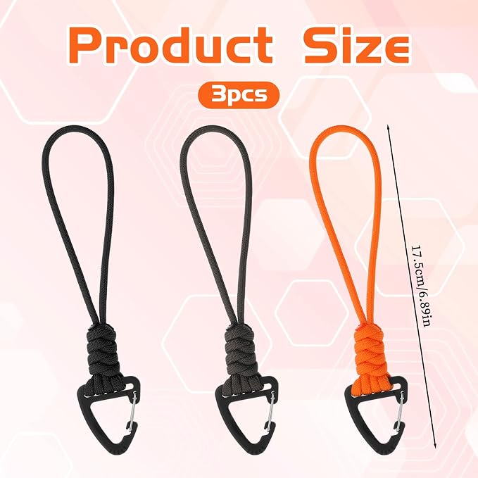 3PCS Paracord Keychain Carabiner, Braided Lanyard Key Chain Men/Women Triangle - Image 2