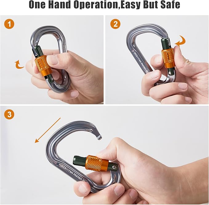SOB Heavy Duty Steel Carabiner Clips -Auto Locking Climbing Carabiner, - Image 4