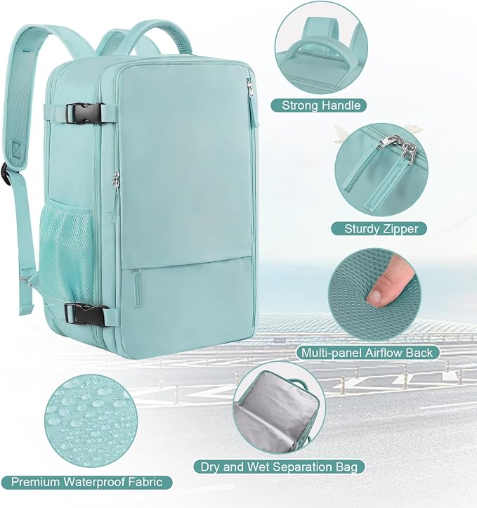 Sinaliy Large Travel Backpack for Women, 40L Carry On Backpack, 17 Inch Laptop - Image 4