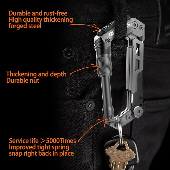 Carabiner Multitool with Pocket Knives, 8-in-1 EDC Carabiners, Serrated Knife - Image 4