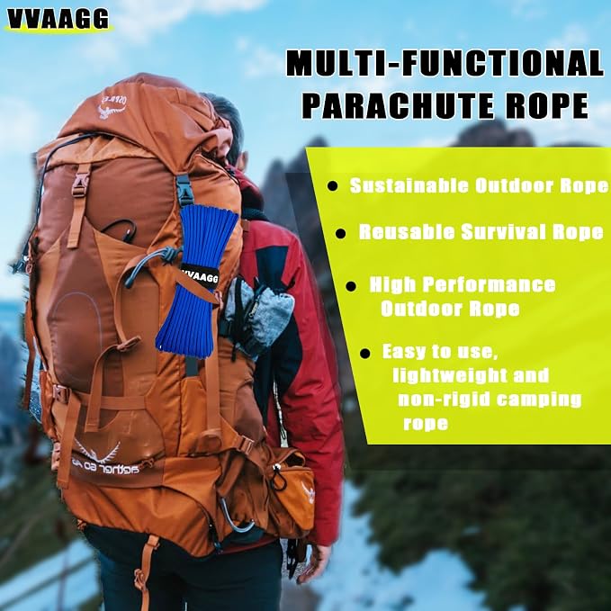 VVAAGG 1000 Blue Paracord Rope, 50ft 12 Strand Parachute Cord - Image 5