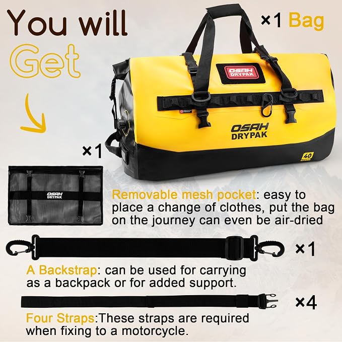 OSAH DRYPAK Waterproof Duffel Bag 25L/40L/60L – Heavy-Duty Motorcycle Tail Bag - Image 8